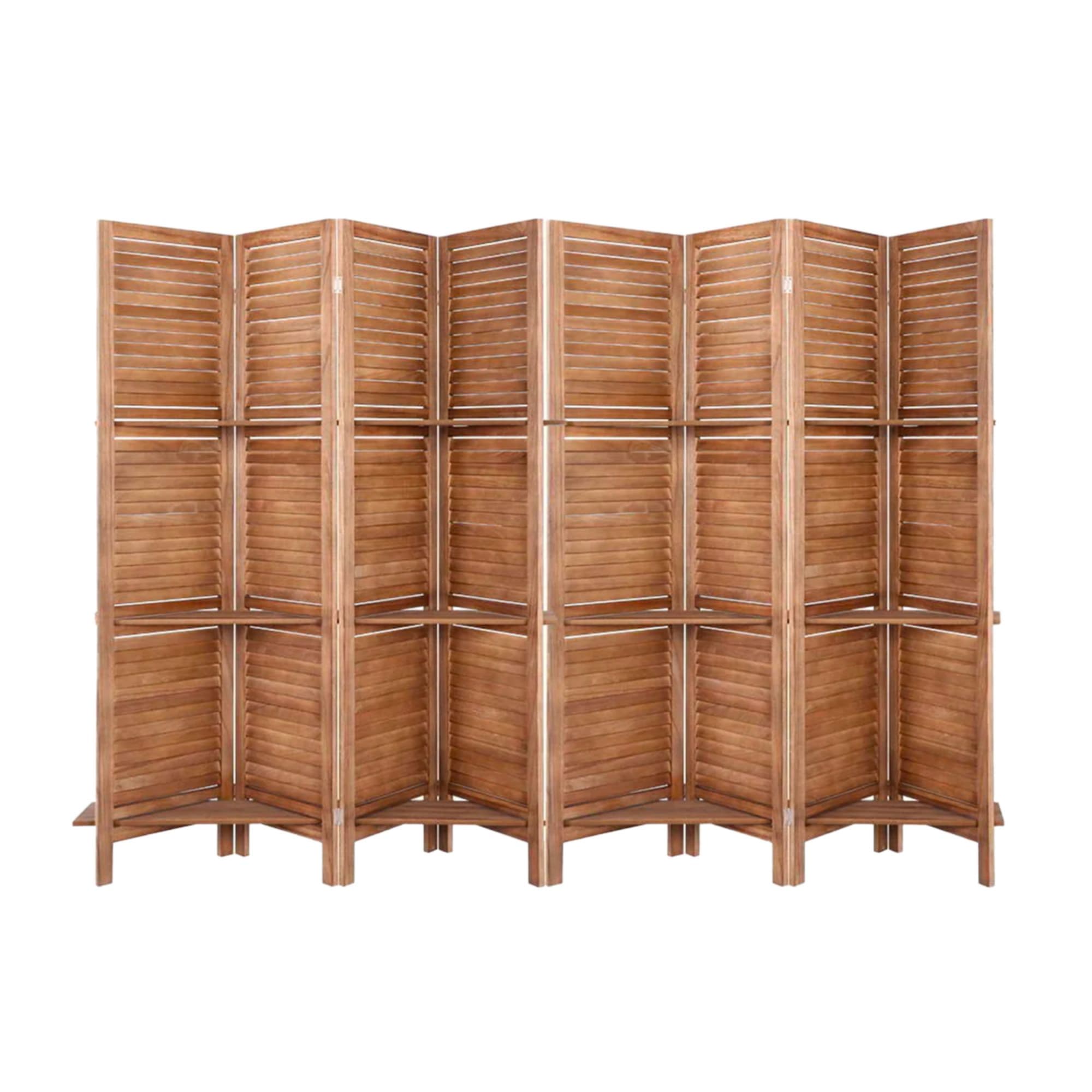 Artiss 8 Panel Wooden Room Divider with Shelf Brown Kitchen Warehouse™